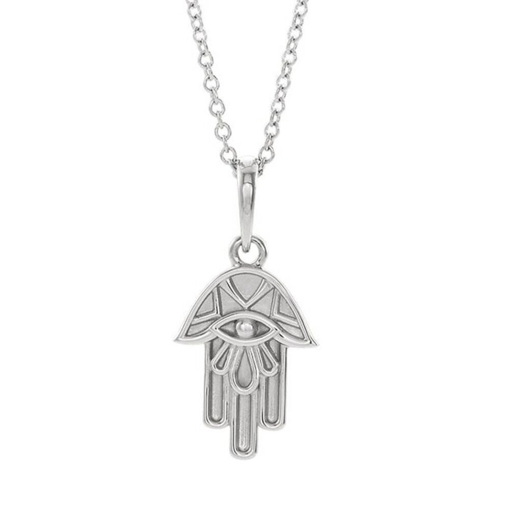 Platinum Small Hamsa Necklace, 16-18 Inch